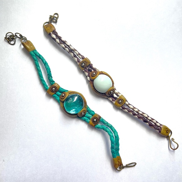 🛍️ Purple and blue glass woven bracelets set - Picture 7 of 8